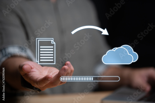 Data transfer through cloud technology Exchange data with modern internet technology that is fast and secure Internal document backup on online databases,Transfer files data system relocation concept