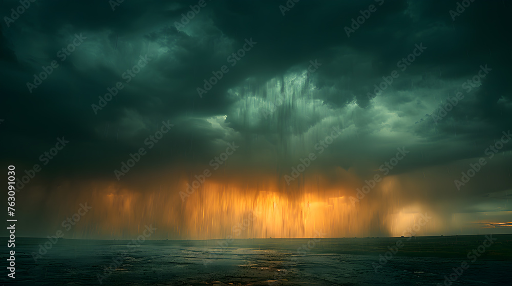 A thunderstorm, with dark skies as the background, during a summer squall A thunderstorm, with dark skies as the background, during a summer squall