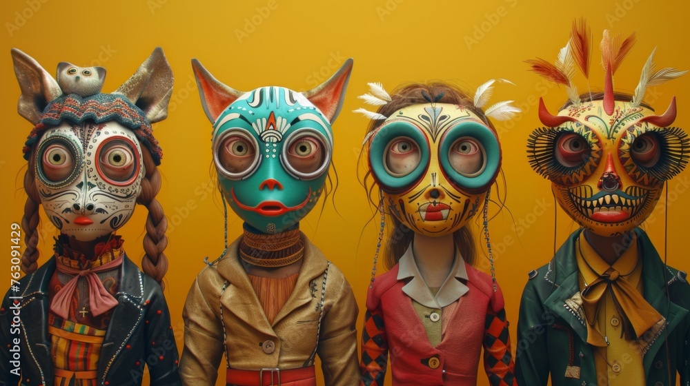 Traditional Masks in Vivid Colors, Cultural Expression