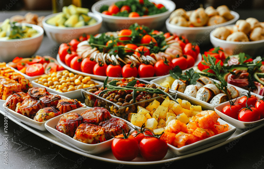 Large buffet with variety of snacks and appetizers