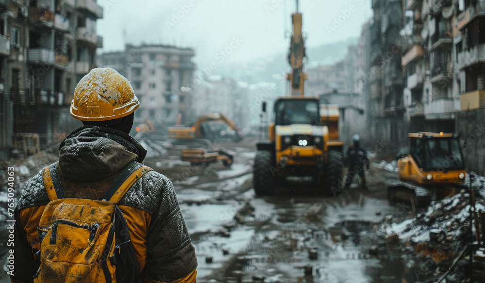 Man is looking at the construction site Man is looking at the construction site