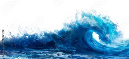 Curling blue ocean wave on transparent background - stock png. photo