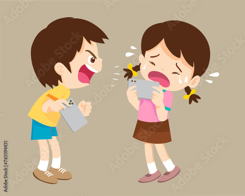 angry kid addicted mobile phone