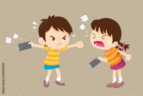 angry kid addicted mobile phone