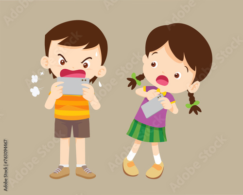 angry kid addicted mobile phone