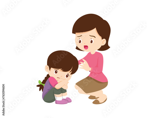 Comforting sad children with parent