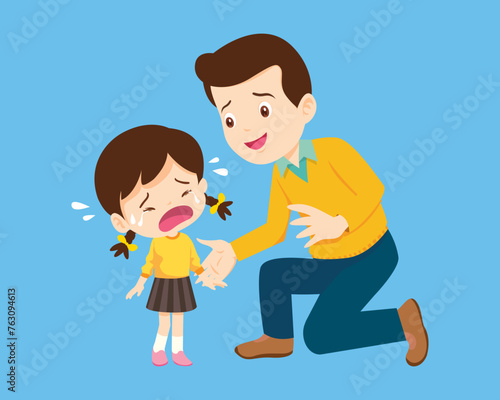 Comforting sad children with parent