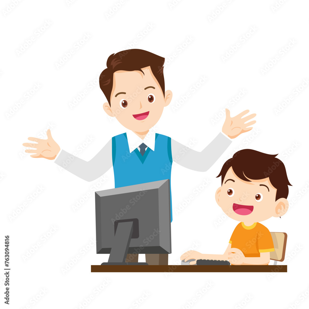 happy teacher and student learning computer happy teacher and student learning computer