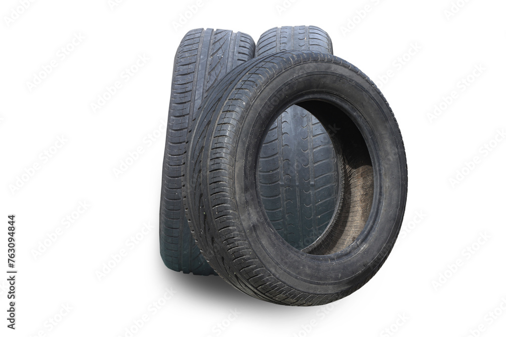 Obraz premium old worn damaged tires isolated on white background