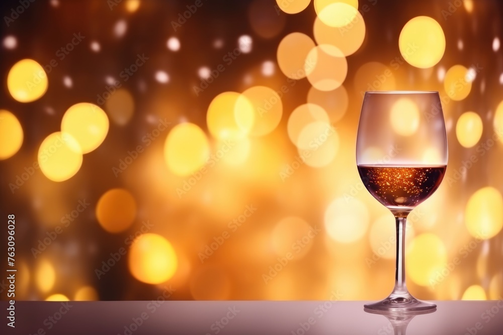 Close-up of a red wine glass with sparkling bokeh lights. Elegant Red Wine Glass Against Illuminated Golden Bokeh Close-up of a red wine glass with sparkling bokeh lights. Elegant Red Wine Glass Against Illuminated Golden Bokeh