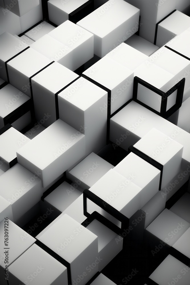 Basic abstract design with repetitive squares evolving into intricate shapes over time Basic abstract design with repetitive squares evolving into intricate shapes over time