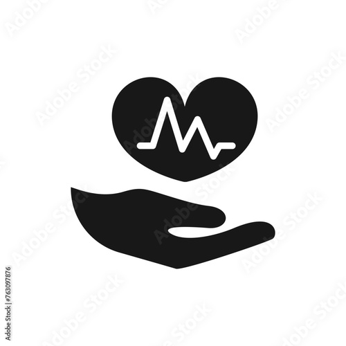 Cardiogram in hand silhouette icon, vector cut silhouette for social media.