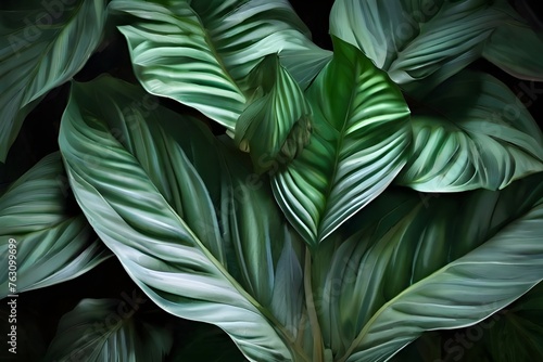 leaves of Spathiphyllum cannifolium  abstract green texture  nature background  tropical leaf Generative AI