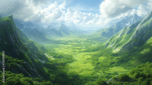 panoramic view of a lush valley