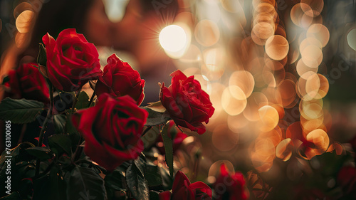 A bouquet of red roses with a blurry background