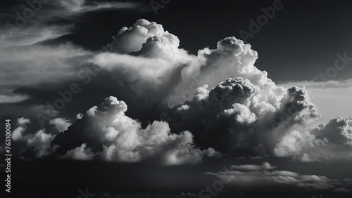Dramatic grainy black and white cloudscape. Scenic stormy clouds view. Monochrome epic nature photo background wallpaper concept.