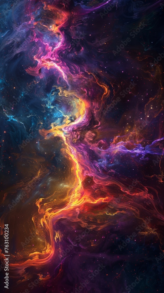 Vibrant cosmic nebula with swirling colors
