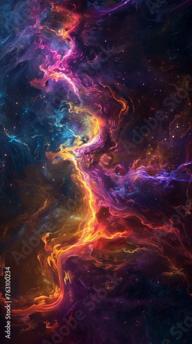Vibrant cosmic nebula with swirling colors