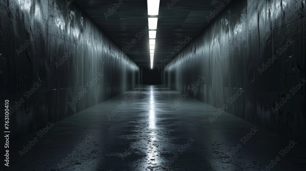 Dark corridor with illuminated ceiling