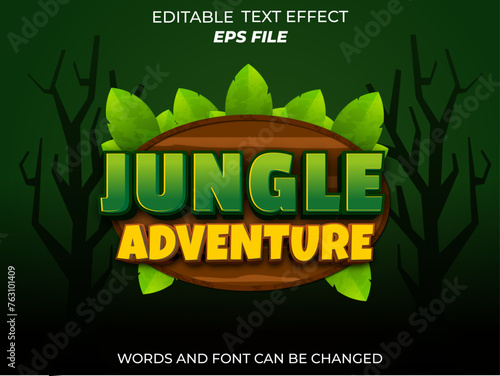 jungle adventure text effect, font editable, typography, 3d text. vector template