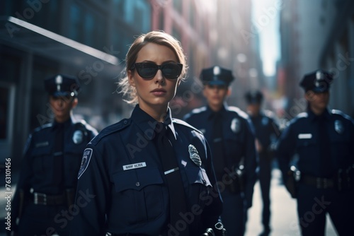 female police officer on a city street Generative AI