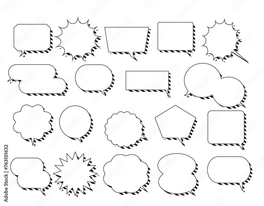 ストライプの影がある吹き出しセット　