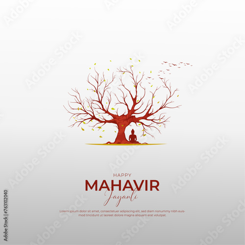 illustration Of Mahavir Jayanti, Celebration of Mahavir birthday ,Religious festival in Jainism greeting card, banner, poster, tree. vector illustration. photo