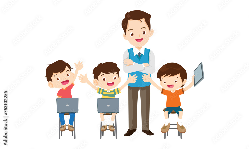 teacher and kids learning computer technology education courses teacher and kids learning computer technology education courses