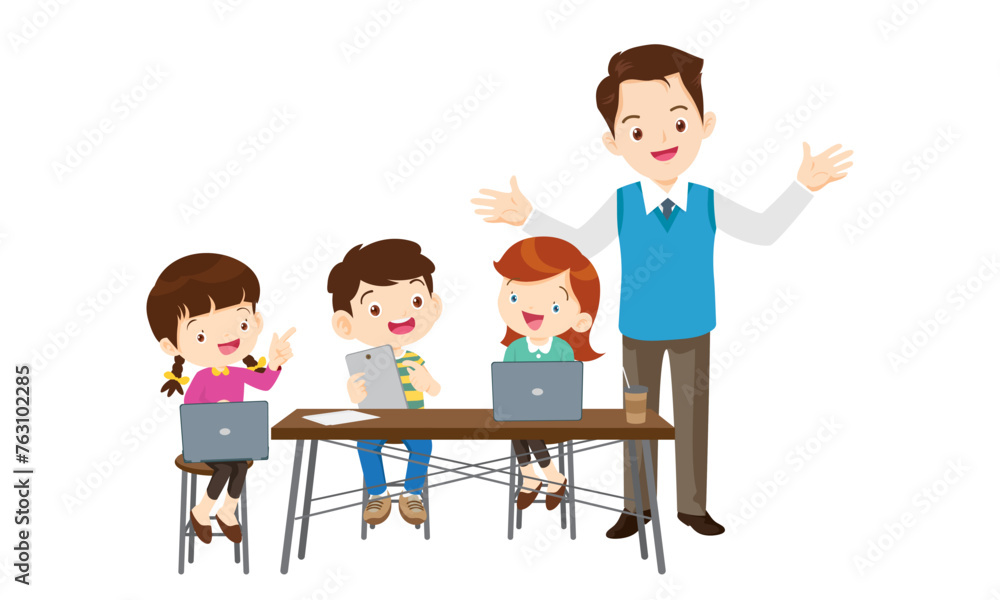 teacher and kids learning computer technology education courses teacher and kids learning computer technology education courses