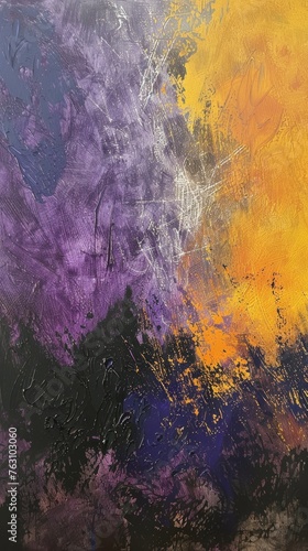Abstract acrylic painting in purple and yellow