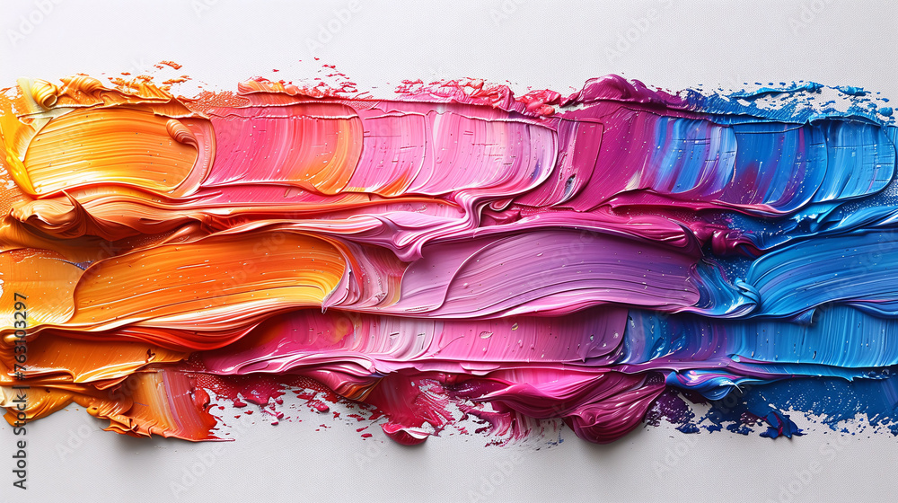 Colorful acrylic paint strokes on white background, vibrant artistic palette concept.