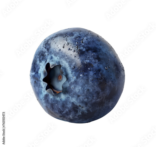 A blueberry is shown in its entirety, isolated on a transparent background