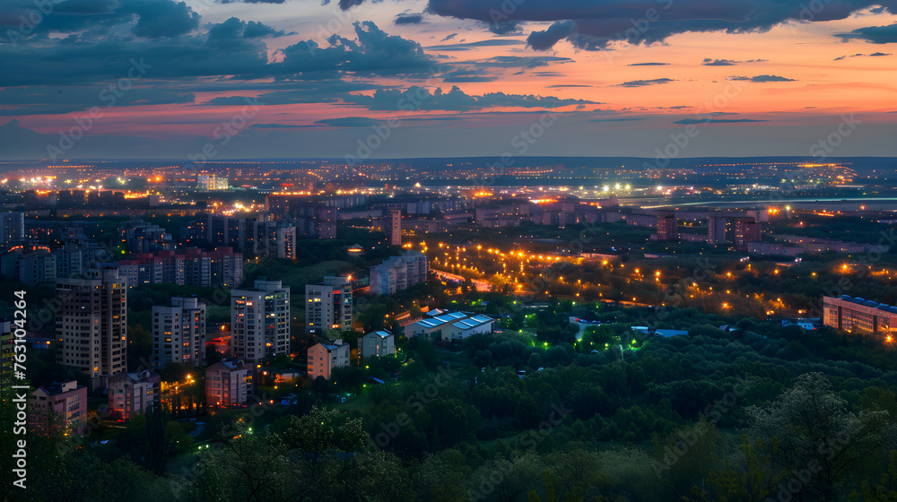 Twilight Magnificence: A captivating depiction of Izhevsk city bathed in city lights