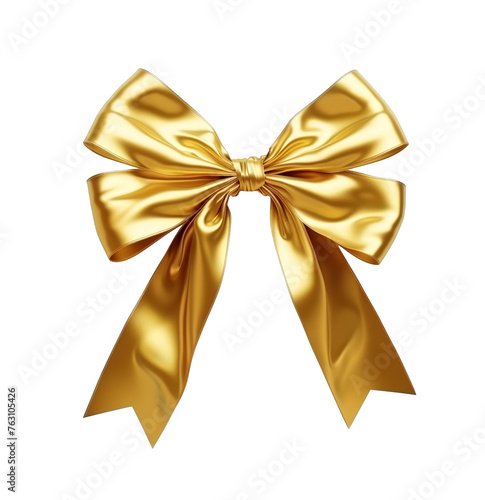 A gold ribbon is tied in a bow