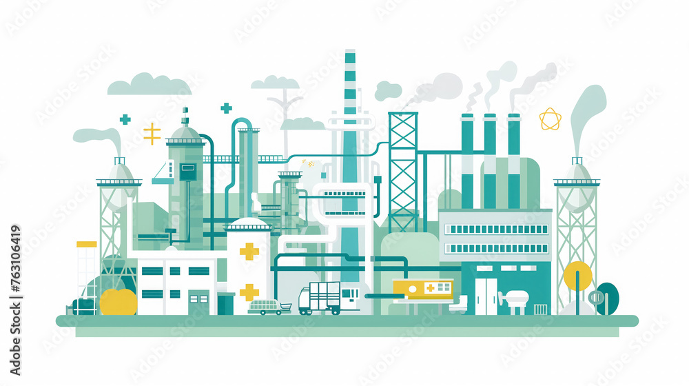 Cartoon of eco-friendly industrial factory.