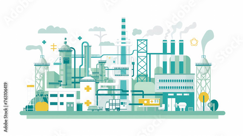 Cartoon of eco-friendly industrial factory.