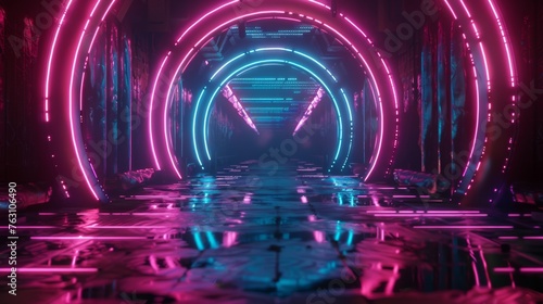 Futuristic neon tunnel with reflection © iVGraphic
