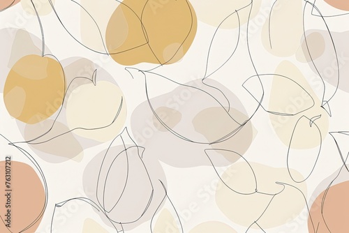 Minimalist one-line drawing multiple organic and fruits seamless pattern