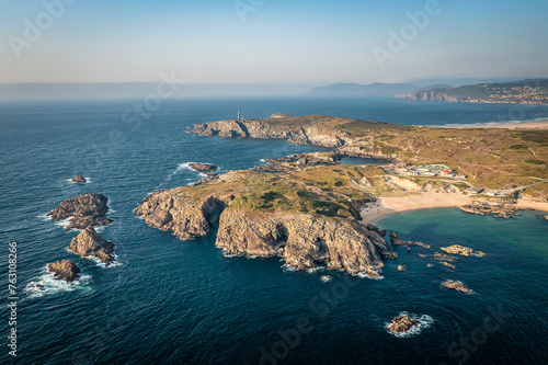 Aerial View Over Faro de Punta Frouxeira, Valdoviño, Galicia, Province of A Coruña, Spain