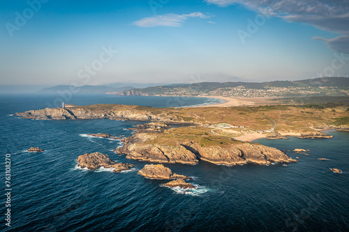 Aerial View Over Faro de Punta Frouxeira, Valdoviño, Galicia, Province of A Coruña, Spain