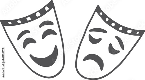 Comedy and tragedy masks. Ancient theater symbol doodle