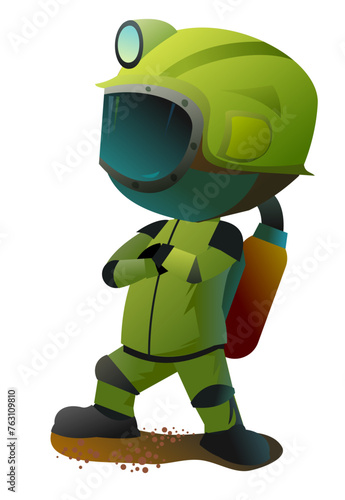 fireman winner and confident. Extreme dangerous situation. Lifeguard service. Object isolated on white background. Cartoon fun style Illustration vector