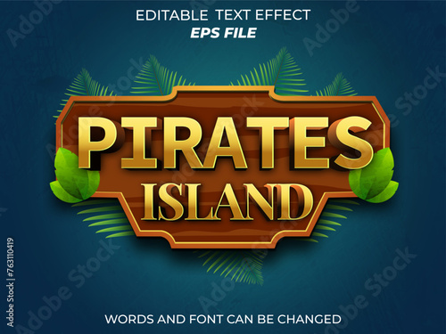 pirates island text effect, font editable, typography, 3d text for medieval fantasy rpg games. vector template