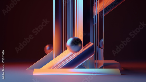 Futuristic Abstract 3D Rendering With Metallic Spheres and Neon Lighting