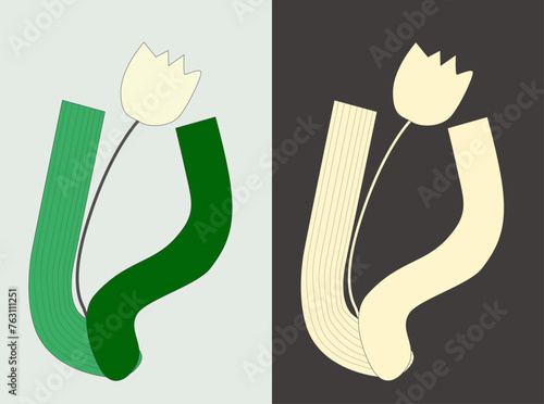 isolated from background spring retro flower tulip design vector in green tone and gray tone, easy to change all color 