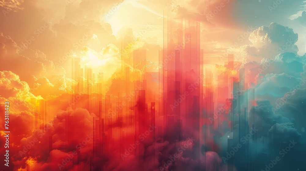 Abstract cityscape with clouds and sunlight