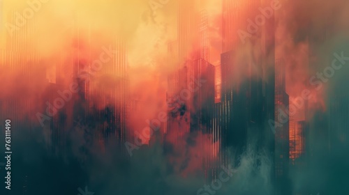 Abstract cityscape with digital glitch effect photo