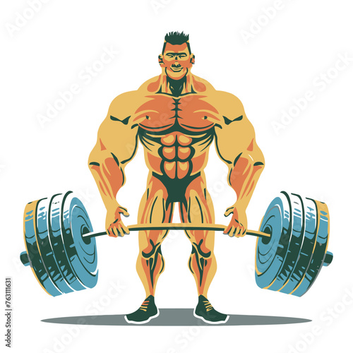 red white black modern style minimalist lines of a strong muscle pose strong body builder anatomy man at gym with bundle Doing exercises in all body positions using different gym equipment