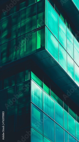 Modern building with turquoise glass facade