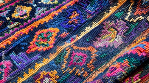 Detailed view of traditional embroidered textile